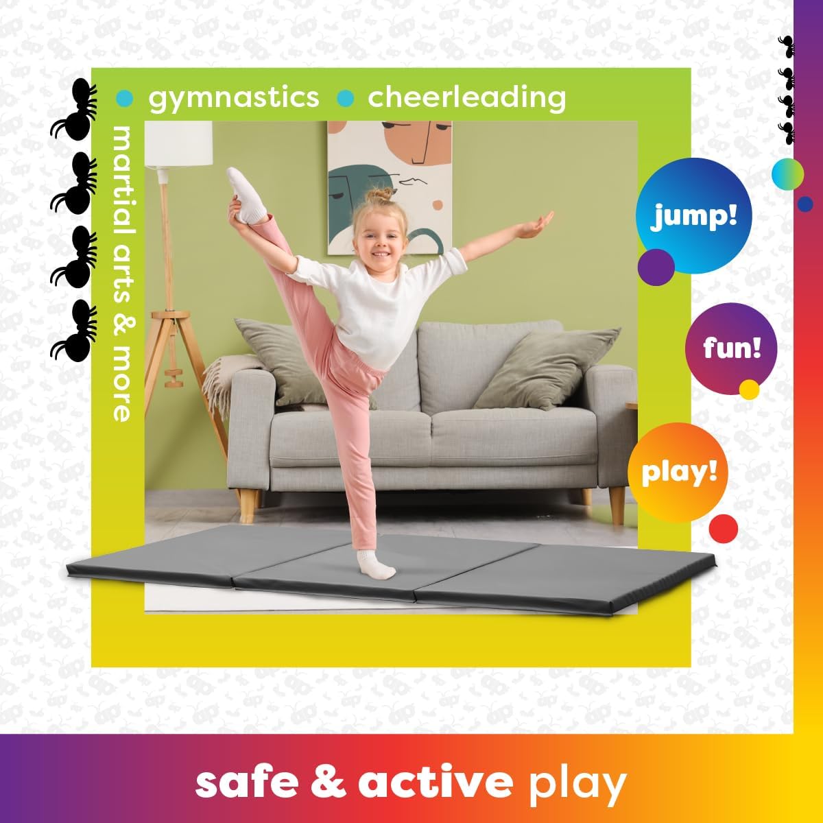 Tumbling Mat for Kids – Gymnastics Mat, Easy to Clean, Sturdy, Foldable Tumbling Mats, Padded, Lightweight, Portable, Gymnastics Equipment for Active Play