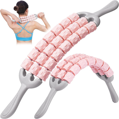Muscle Roller Stick, Black Green, Hand Held Body Massager, 9 Rollers