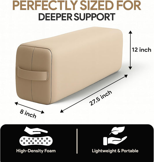 Rectangular Yoga Bolster Pillow for Meditation, Yoga & Back Support – Soft Meditation Cushion with Removable Hand Wash Cotton Cover & Carry Handle (beige)