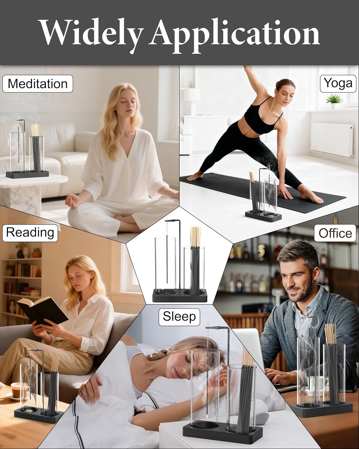 2 in 1 Incense Holder with Glass Jars, Large Incense Holder for Sticks, Upside Down Incense Burner with Ash Catcher & Storage for Meditation Yoga Spa Home Decor - 20 Incense Sticks & Brush