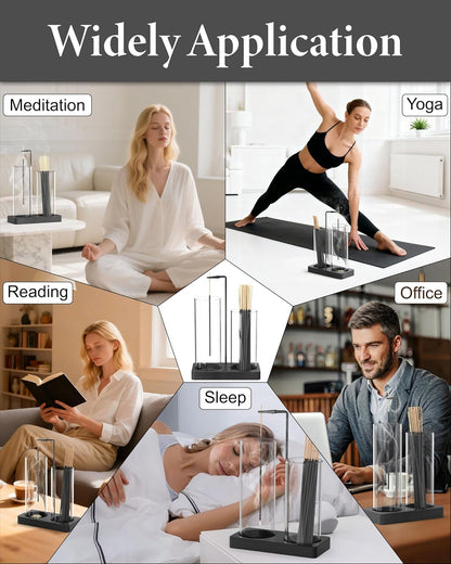 2 in 1 Incense Holder with Glass Jars, Large Incense Holder for Sticks, Upside Down Incense Burner with Ash Catcher & Storage for Meditation Yoga Spa Home Decor - 20 Incense Sticks & Brush