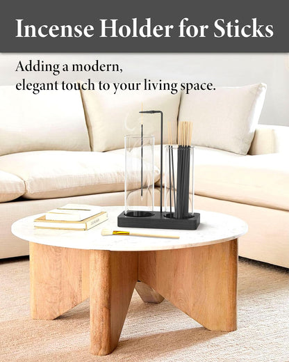 2 in 1 Incense Holder with Glass Jars, Large Incense Holder for Sticks, Upside Down Incense Burner with Ash Catcher & Storage for Meditation Yoga Spa Home Decor - 20 Incense Sticks & Brush