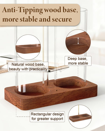 2 in 1 Incense Holder with Glass Jars, Large Incense Holder for Sticks, Upside Down Incense Burner with Ash Catcher & Storage for Meditation Yoga Spa Home Decor - 20 Incense Sticks & Brush