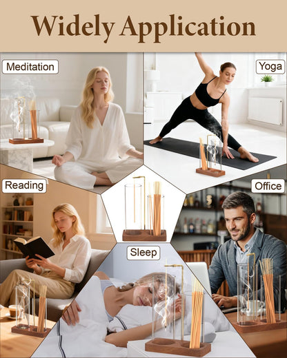 2 in 1 Incense Holder with Glass Jars, Large Incense Holder for Sticks, Upside Down Incense Burner with Ash Catcher & Storage for Meditation Yoga Spa Home Decor - 20 Incense Sticks & Brush
