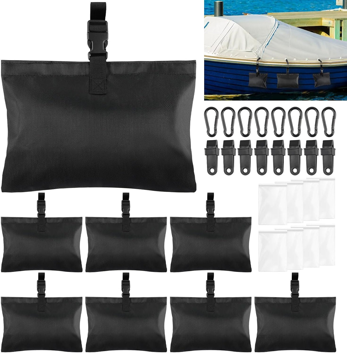 8 Pack Boat Cover Sand Bags Weights, Windproof 1680D Marine Oxford
