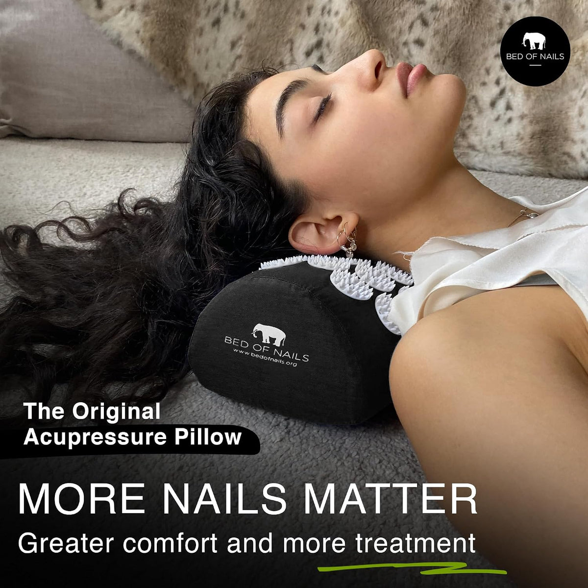Acupressure Pillow – Original Bon Acupressure Design with 2142 Precision Nails, 15 x 6 x 4", Black