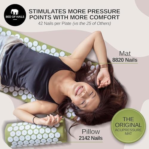 Acupressure Pillow – Original Bon Acupressure Design with 2142 Precision Nails, 15 x 6 x 4", Black