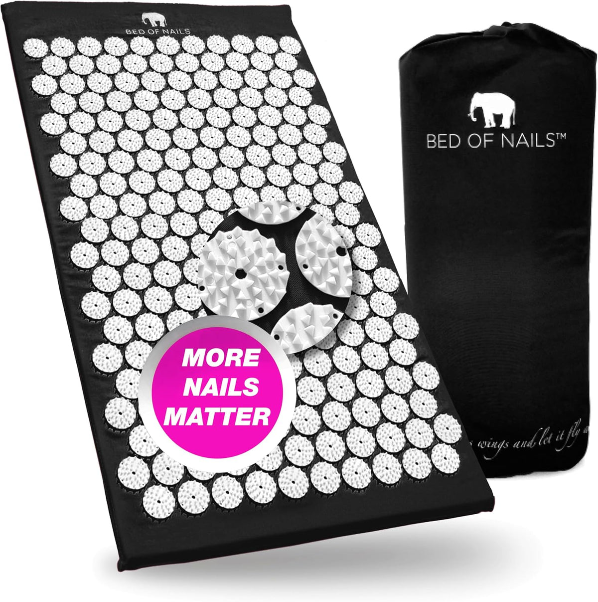 Acupressure Pillow – Original Bon Acupressure Design with 2142 Precision Nails, 15 x 6 x 4", Black