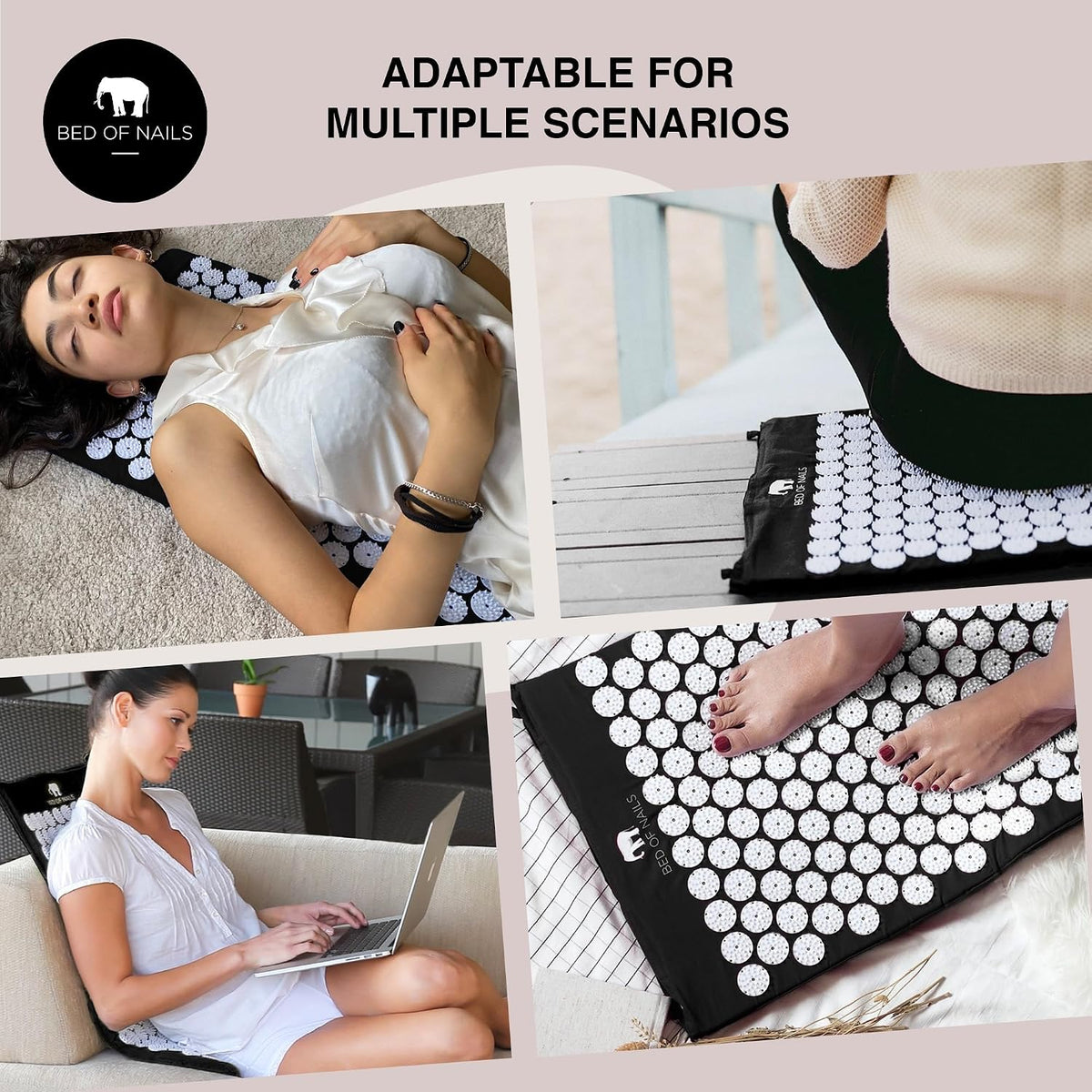 Acupressure Pillow – Original Bon Acupressure Design with 2142 Precision Nails, 15 x 6 x 4", Black