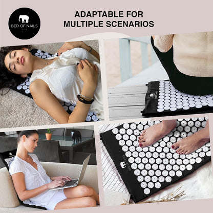 Acupressure Pillow – Original Bon Acupressure Design with 2142 Precision Nails, 15 x 6 x 4", Black