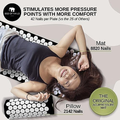 Acupressure Pillow – Original Bon Acupressure Design with 2142 Precision Nails, 15 x 6 x 4", Black