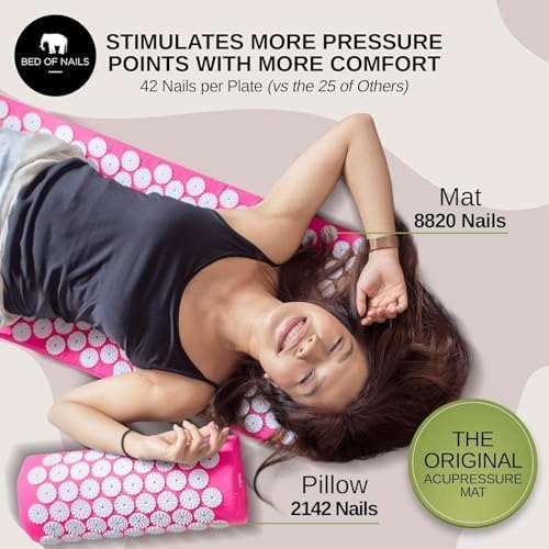 Acupressure Pillow – Original Bon Acupressure Design with 2142 Precision Nails, 15 x 6 x 4", Black