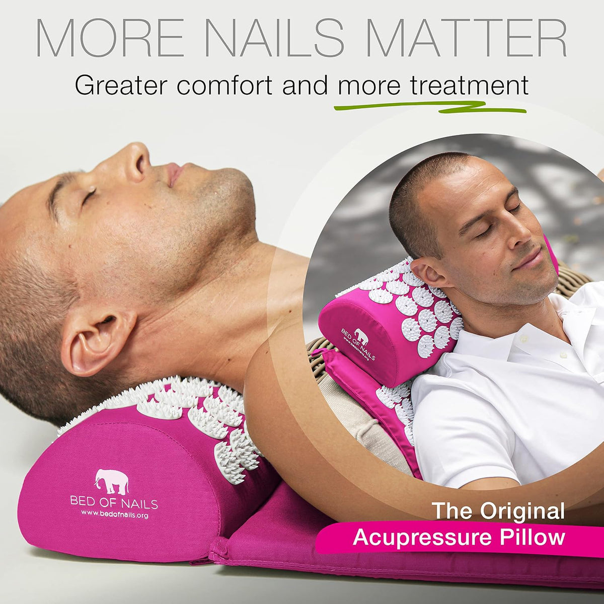 Acupressure Pillow – Original Bon Acupressure Design with 2142 Precision Nails, 15 x 6 x 4", Black