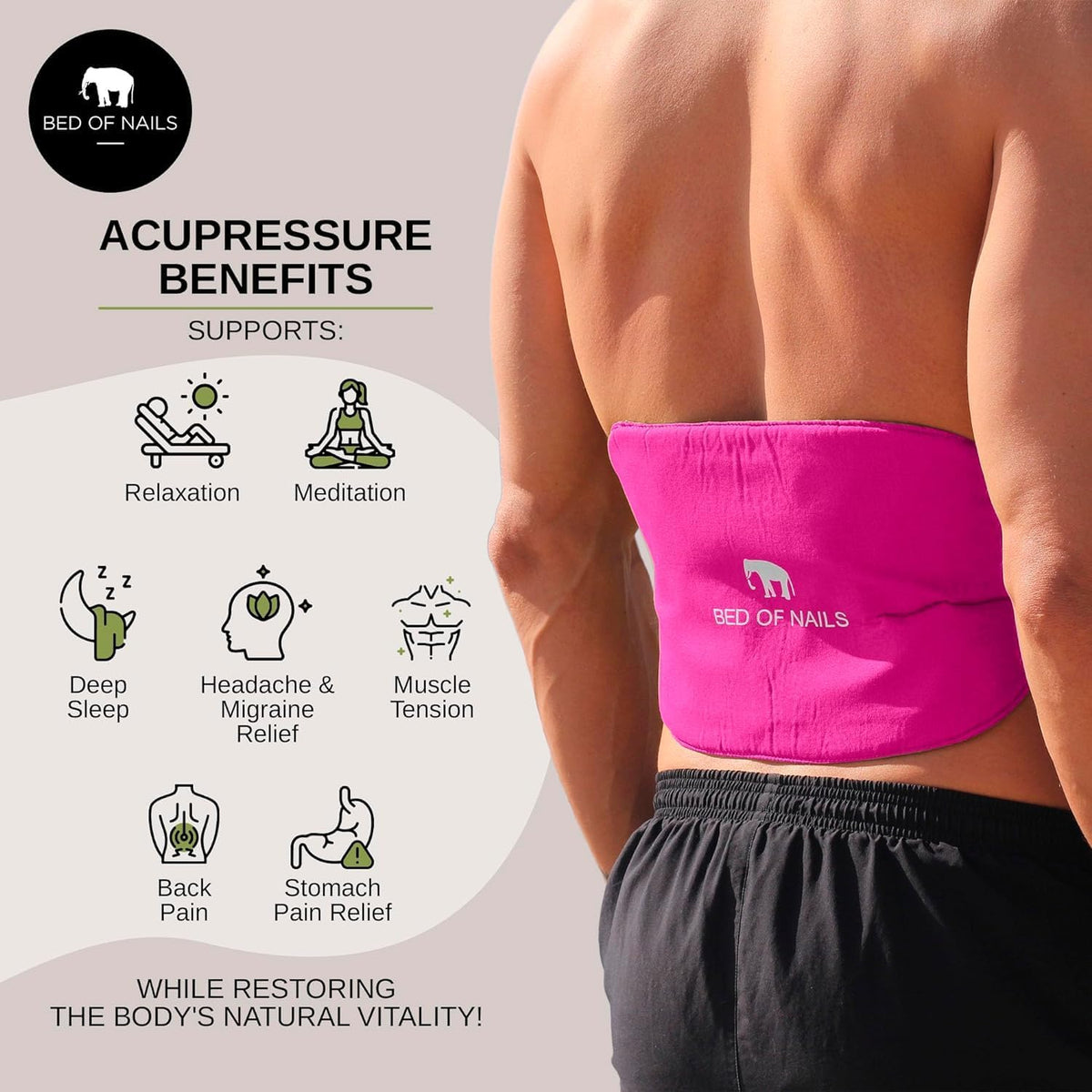 Acupressure Pillow – Original Bon Acupressure Design with 2142 Precision Nails, 15 x 6 x 4", Black