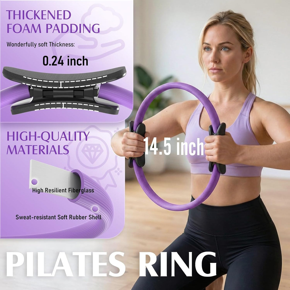 Pilates Ring Fitness Circle for Women, Pilates Equipment – 14.5" Home Magic Exercise Workout, Better me Pilates Essentials Starter Set for Beginners Toning Inner Thighs, Arms and Core