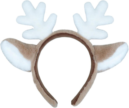 2 Pcs Womens Plush Animal Ears & Horns Headband Halloween Costume Hairbands Cartoon Headbands for Cosplay Makeup, Yoga