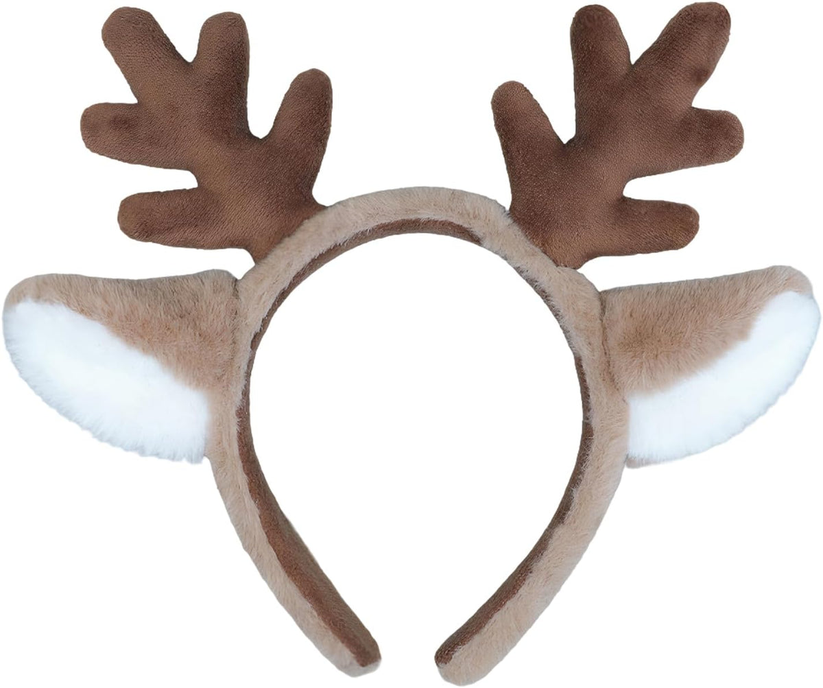 2 Pcs Womens Plush Animal Ears & Horns Headband Halloween Costume Hairbands Cartoon Headbands for Cosplay Makeup, Yoga