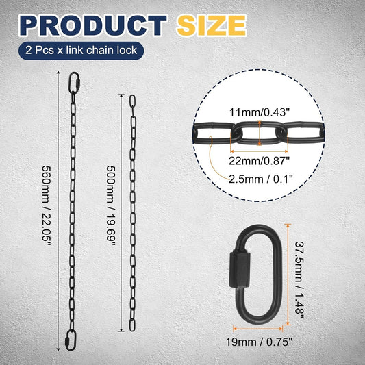 2 Pcs Gate Chain Lock, 22 in x 2.5mm Dia Alloy Steel Hanging Chain Lock with 2 Clasps for Stall Barn Fence Gate Hammock Swing Punching Sandbag Yoga Gym, Black