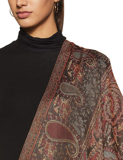Women's Pashmina Wool Blend Indian Handicraft Woven Shawls, Scarf, Wraps [Large Size: 40" X 80"]