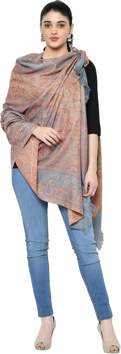Women's Pashmina Wool Blend Indian Handicraft Woven Shawls, Scarf, Wraps [Large Size: 40" X 80"]