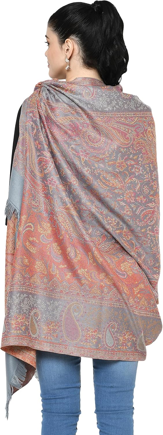 Women's Pashmina Wool Blend Indian Handicraft Woven Shawls, Scarf, Wraps [Large Size: 40" X 80"]