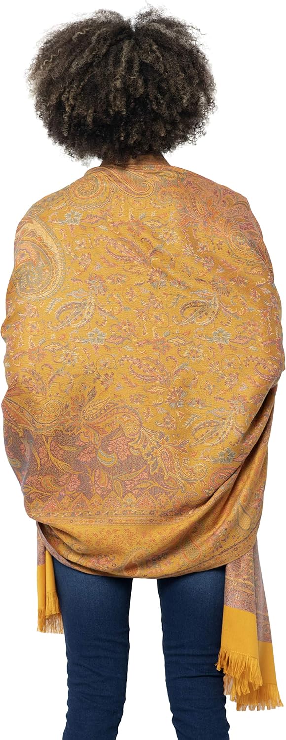 Women's Pashmina Wool Blend Indian Handicraft Woven Shawls, Scarf, Wraps [Large Size: 40" X 80"]