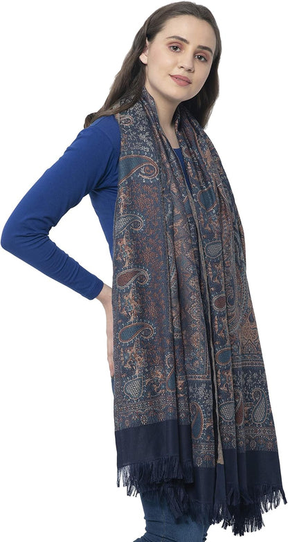 Women's Pashmina Wool Blend Indian Handicraft Woven Shawls, Scarf, Wraps [Large Size: 40" X 80"]