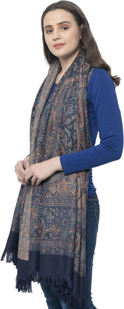 Women's Pashmina Wool Blend Indian Handicraft Woven Shawls, Scarf, Wraps [Large Size: 40" X 80"]
