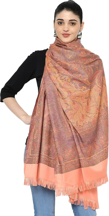 Women's Pashmina Wool Blend Indian Handicraft Woven Shawls, Scarf, Wraps [Large Size: 40" X 80"]
