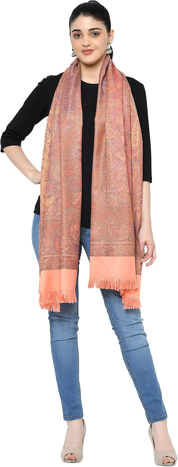 Women's Pashmina Wool Blend Indian Handicraft Woven Shawls, Scarf, Wraps [Large Size: 40" X 80"]