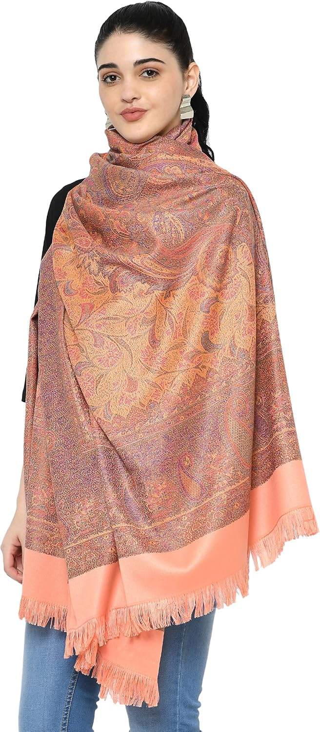 Women's Pashmina Wool Blend Indian Handicraft Woven Shawls, Scarf, Wraps [Large Size: 40" X 80"]