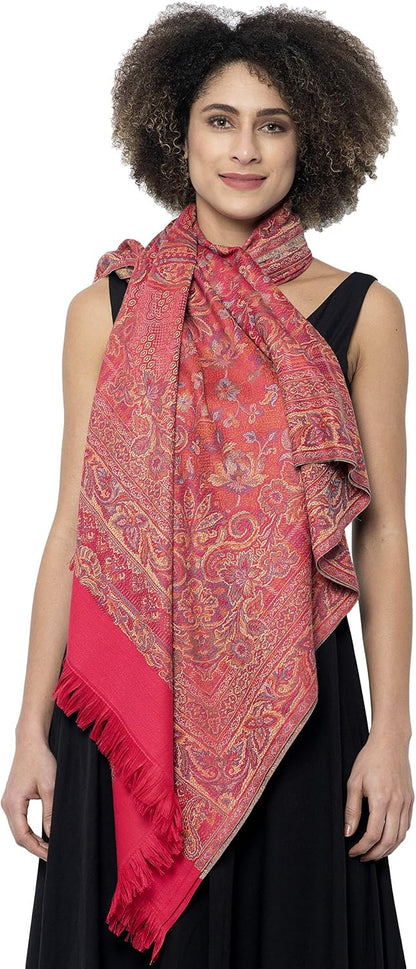 Women's Pashmina Wool Blend Indian Handicraft Woven Shawls, Scarf, Wraps [Large Size: 40" X 80"]