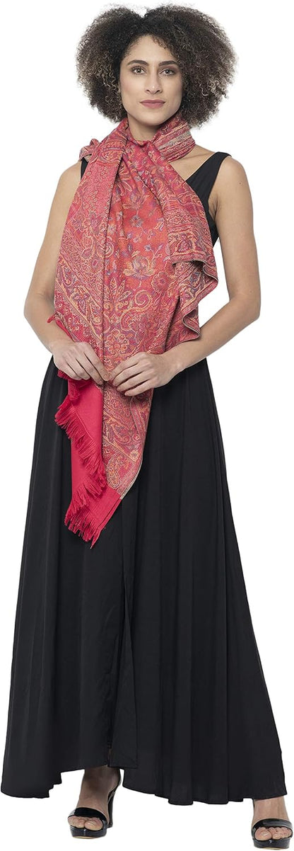 Women's Pashmina Wool Blend Indian Handicraft Woven Shawls, Scarf, Wraps [Large Size: 40" X 80"]