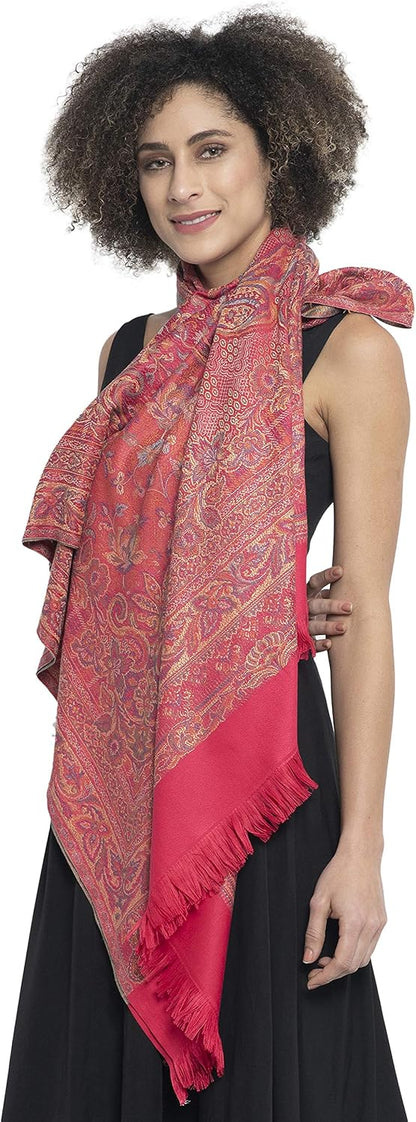 Women's Pashmina Wool Blend Indian Handicraft Woven Shawls, Scarf, Wraps [Large Size: 40" X 80"]