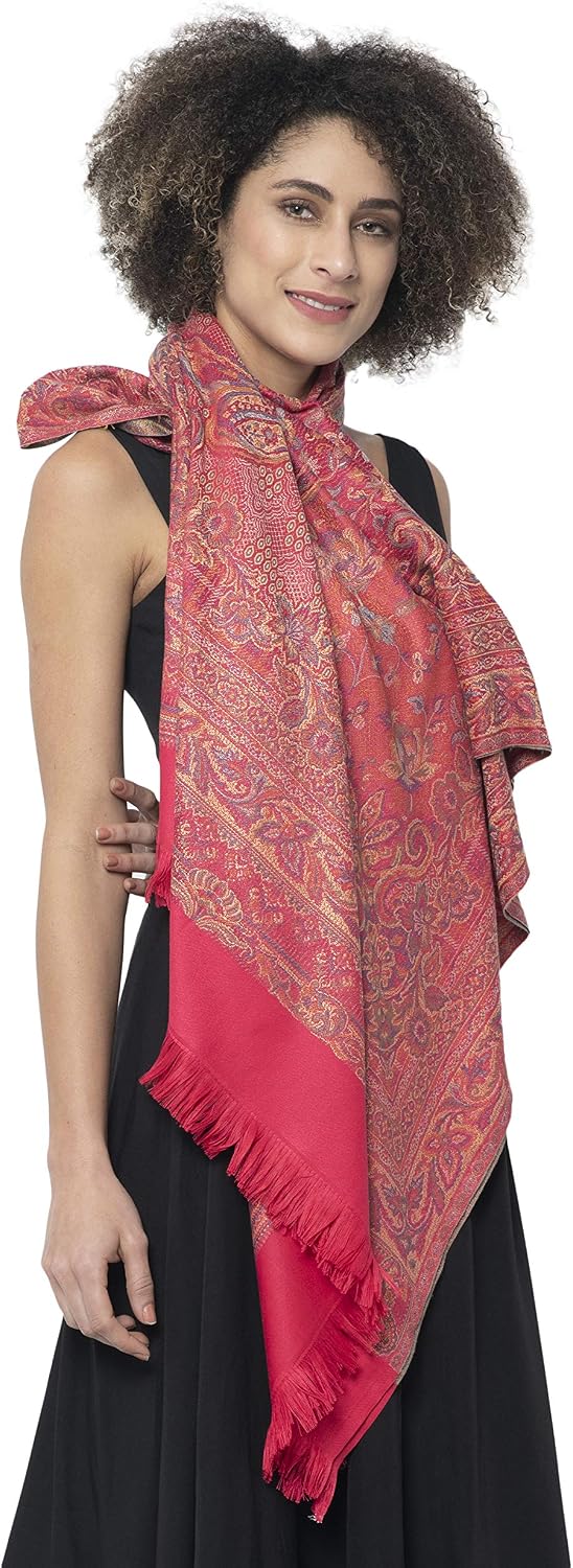 Women's Pashmina Wool Blend Indian Handicraft Woven Shawls, Scarf, Wraps [Large Size: 40" X 80"]
