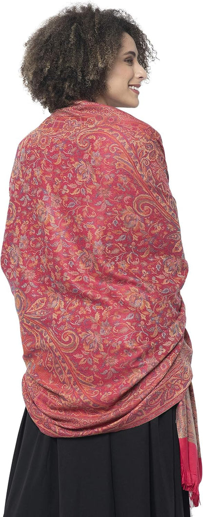 Women's Pashmina Wool Blend Indian Handicraft Woven Shawls, Scarf, Wraps [Large Size: 40" X 80"]