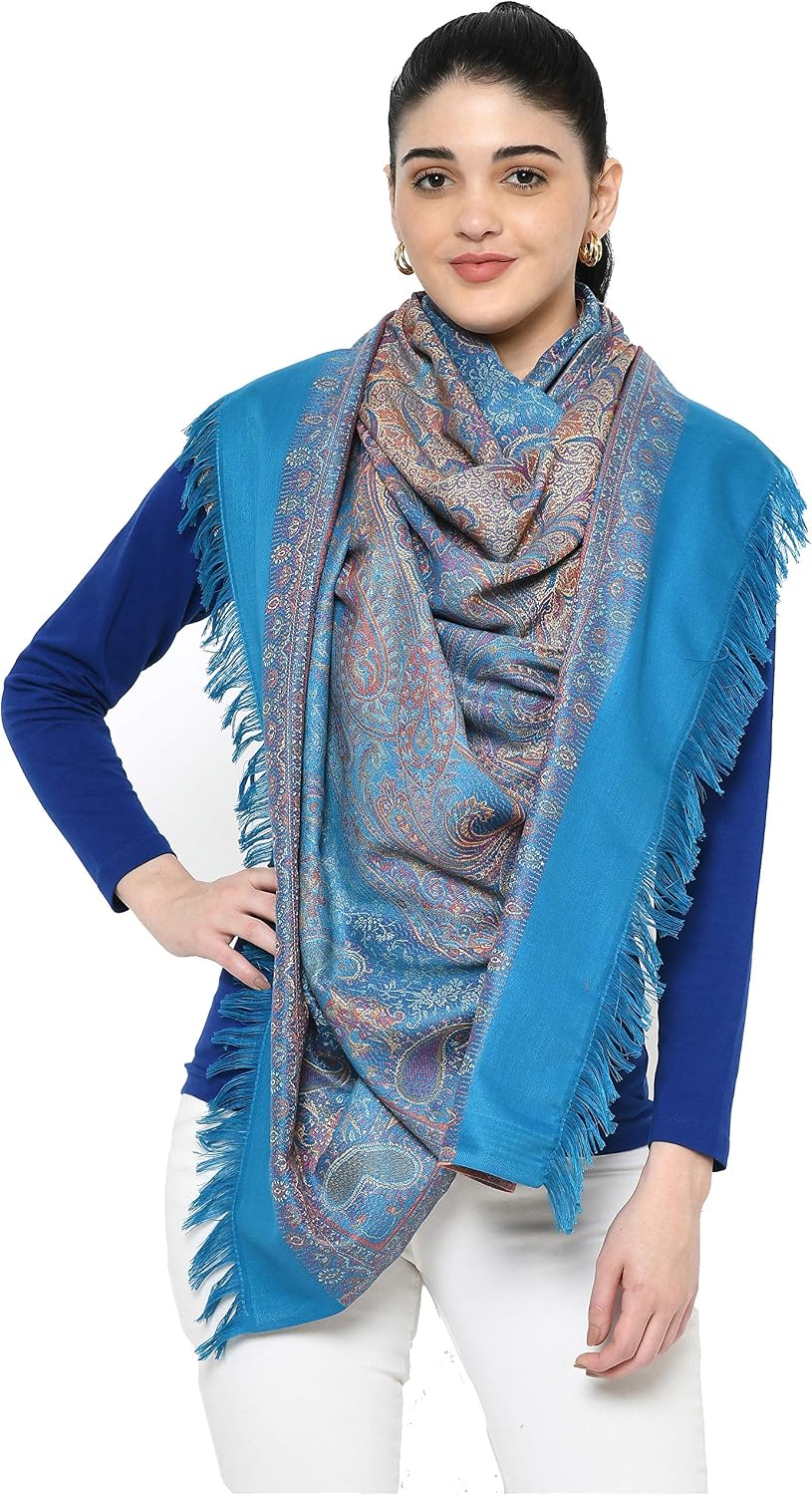 Women's Pashmina Wool Blend Indian Handicraft Woven Shawls, Scarf, Wraps [Large Size: 40" X 80"]