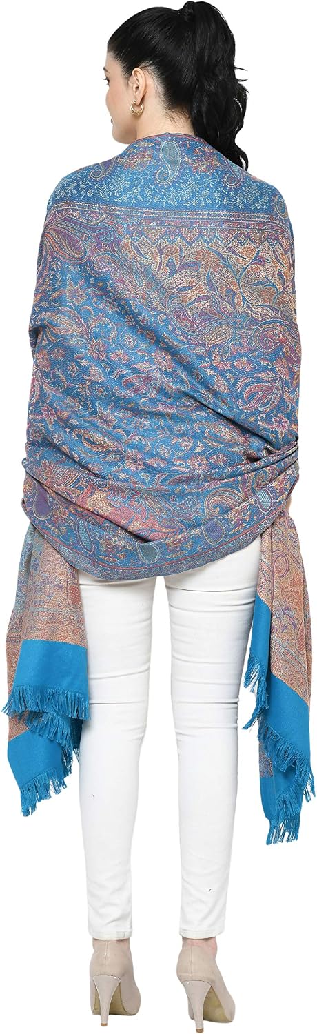 Women's Pashmina Wool Blend Indian Handicraft Woven Shawls, Scarf, Wraps [Large Size: 40" X 80"]