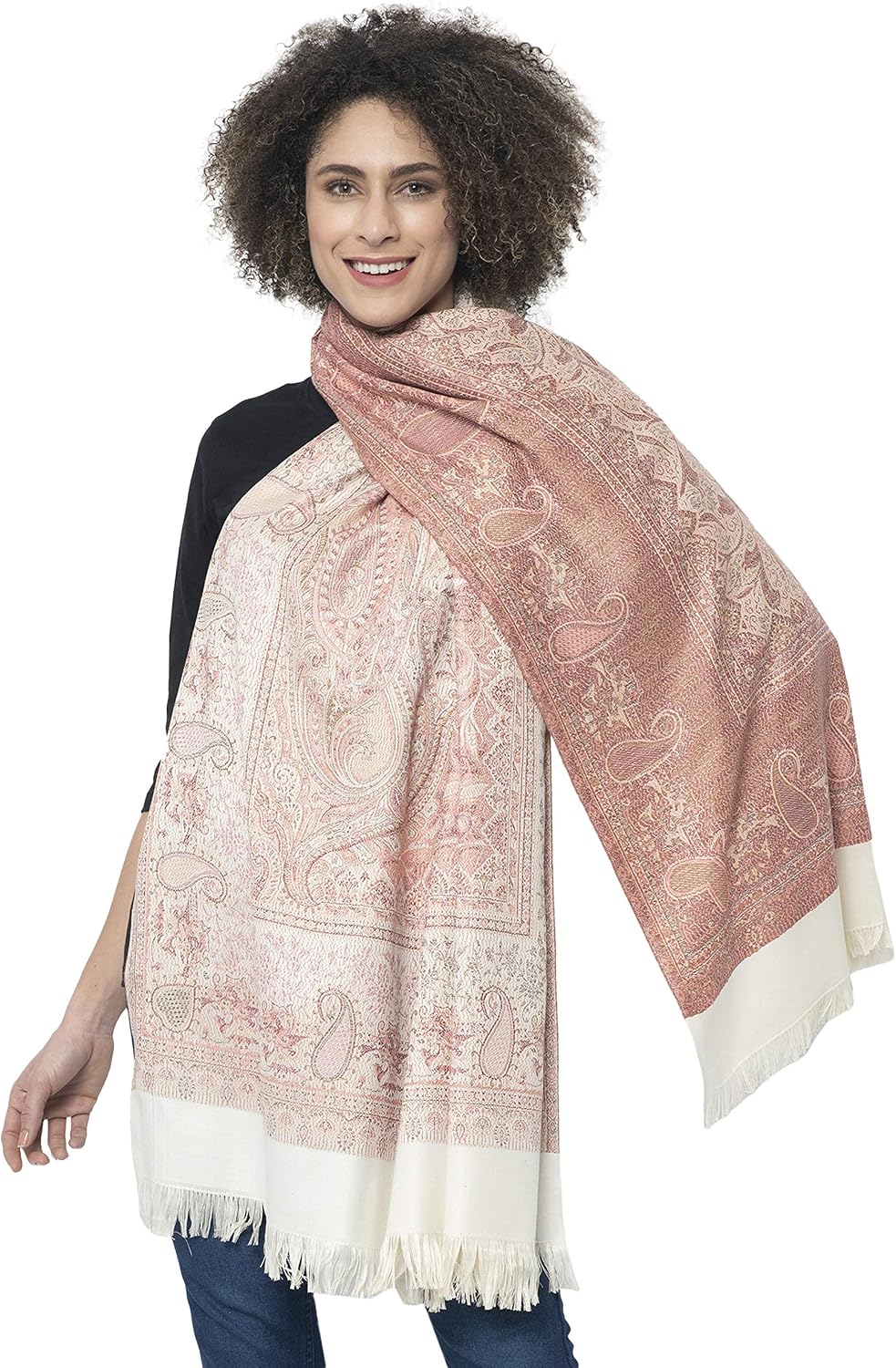 Women's Pashmina Wool Blend Indian Handicraft Woven Shawls, Scarf, Wraps [Large Size: 40" X 80"]
