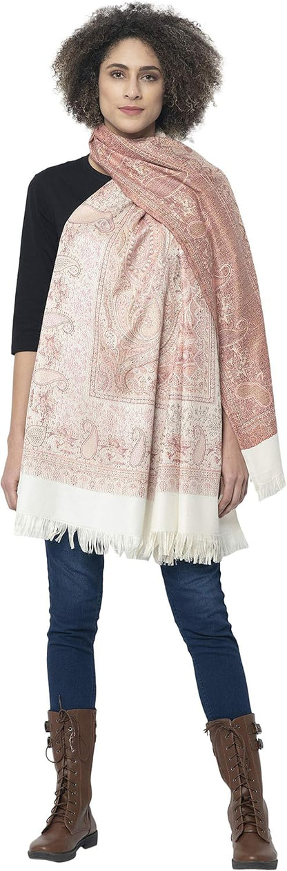 Women's Pashmina Wool Blend Indian Handicraft Woven Shawls, Scarf, Wraps [Large Size: 40" X 80"]