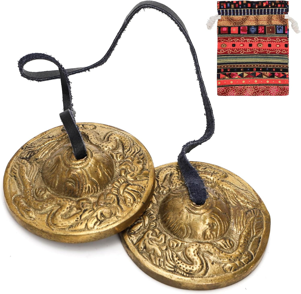 Meditation Chime Bells, 6.3 cm with Embossed Dragon Pattern