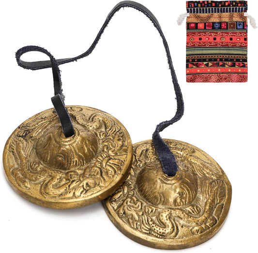Meditation Chime Bells, 6.3 cm with Embossed Dragon Pattern