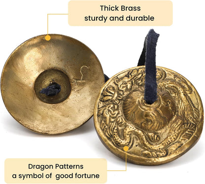 Meditation Chime Bells, 6.3 cm with Embossed Dragon Pattern