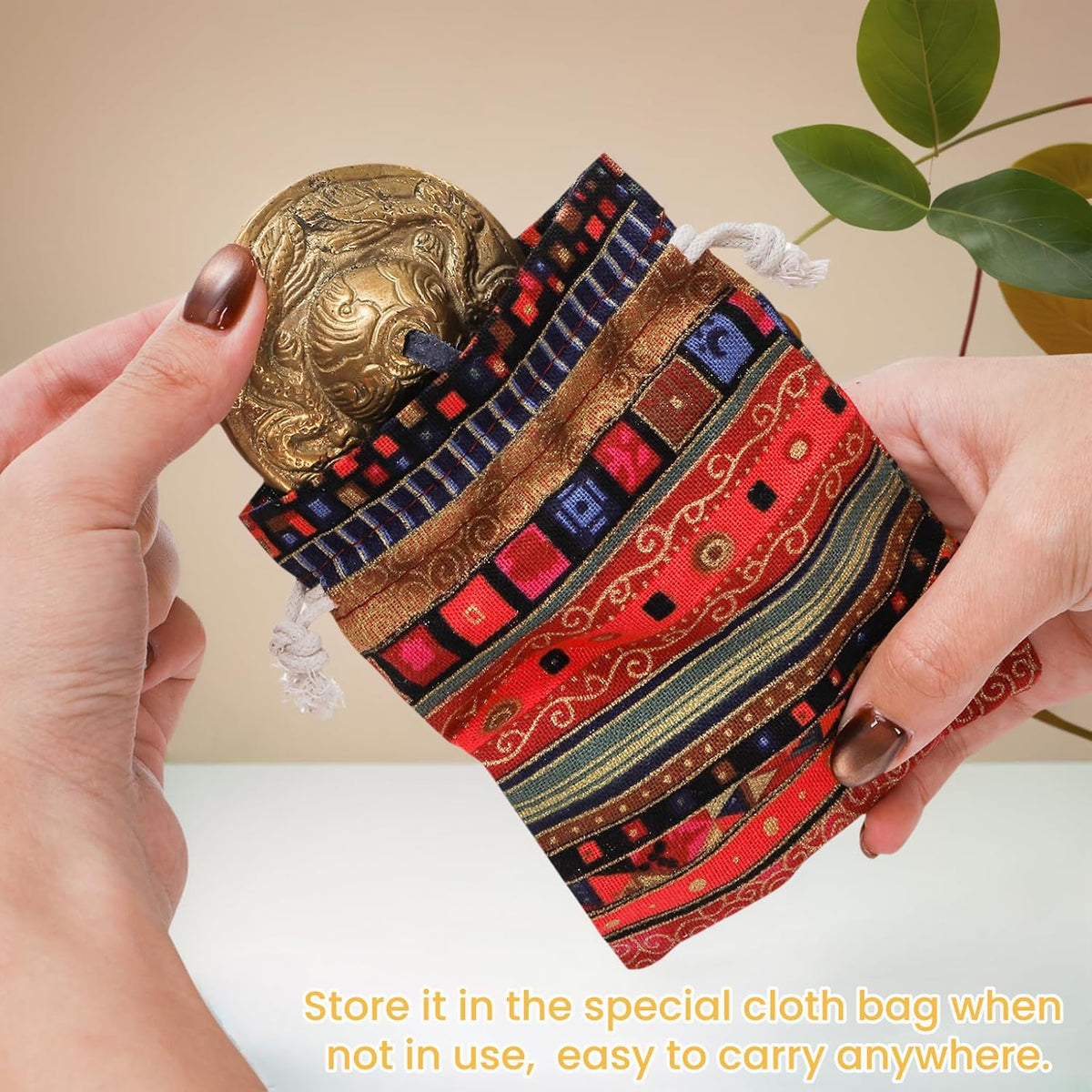 Meditation Chime Bells, 6.3 cm with Embossed Dragon Pattern