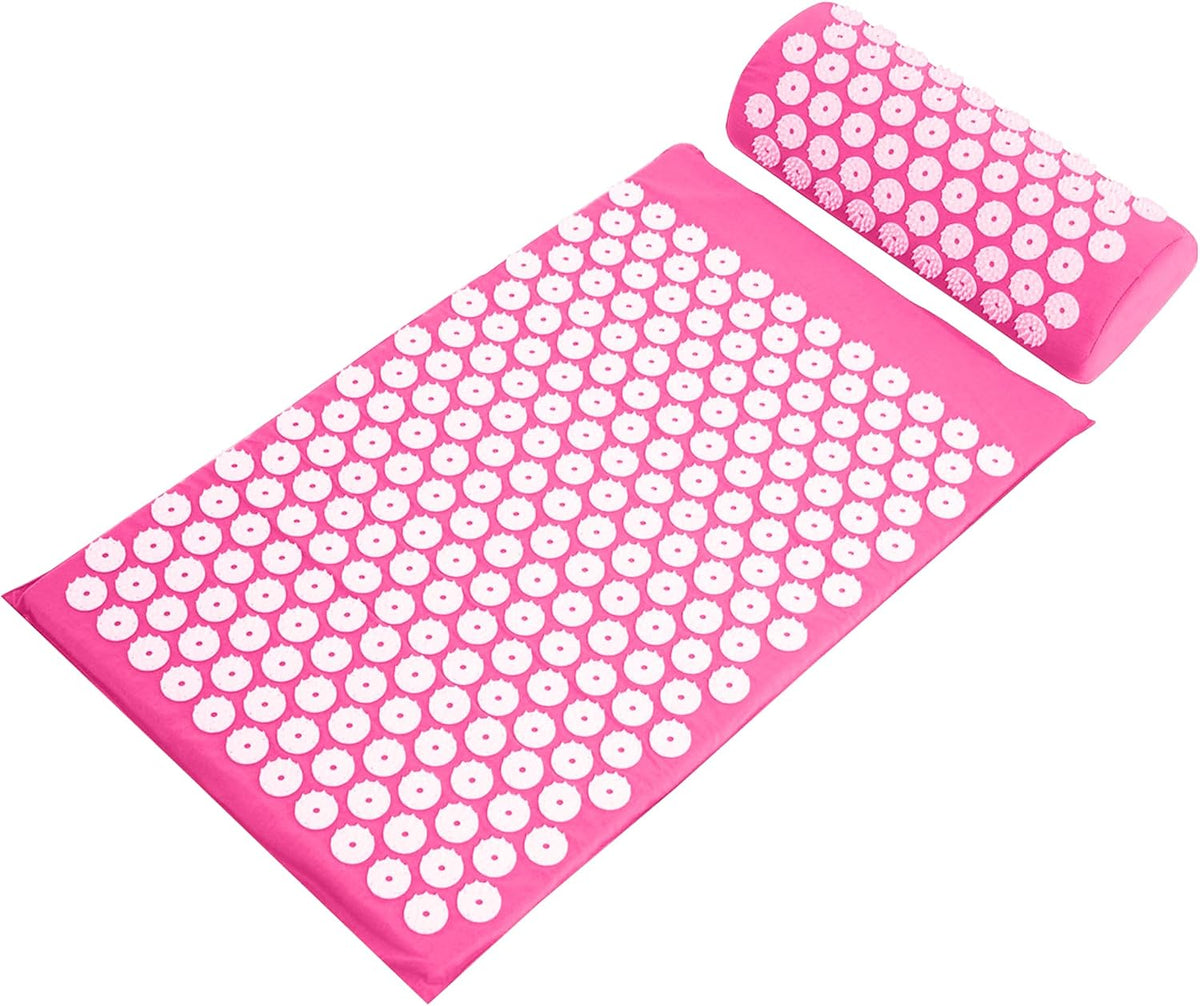 Acupressure Mat and Pillow Set for Back/Neck Pain, Acupuncture Products to Relieve Muscle Fatigue, Improve Insomnia for Sedentary People, Acupuncture Eases Stress, Massage Mat, Pink