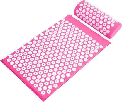 Acupressure Mat and Pillow Set for Back/Neck Pain, Acupuncture Products to Relieve Muscle Fatigue, Improve Insomnia for Sedentary People, Acupuncture Eases Stress, Massage Mat, Pink