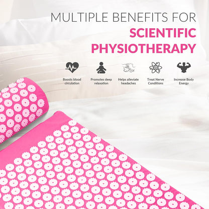 Acupressure Mat and Pillow Set for Back/Neck Pain, Acupuncture Products to Relieve Muscle Fatigue, Improve Insomnia for Sedentary People, Acupuncture Eases Stress, Massage Mat, Pink