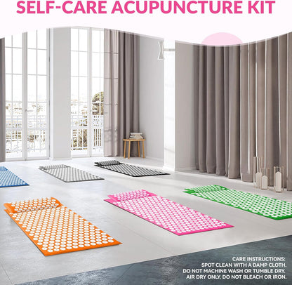 Acupressure Mat and Pillow Set for Back/Neck Pain, Acupuncture Products to Relieve Muscle Fatigue, Improve Insomnia for Sedentary People, Acupuncture Eases Stress, Massage Mat, Pink
