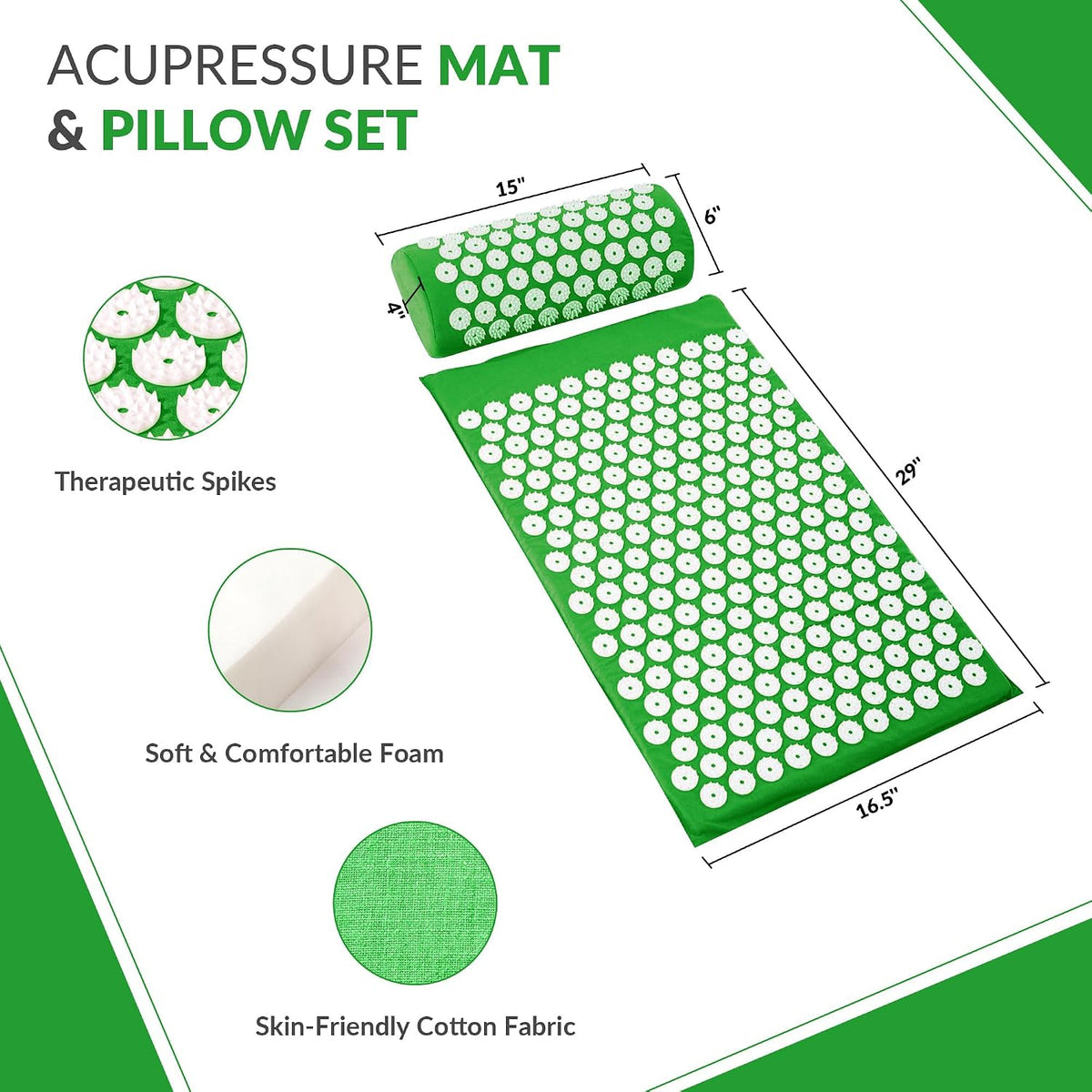 Acupressure Mat and Pillow Set for Back/Neck Pain, Acupuncture Products to Relieve Muscle Fatigue, Improve Insomnia for Sedentary People, Acupuncture Eases Stress, Massage Mat, Pink