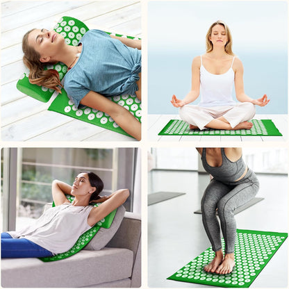Acupressure Mat and Pillow Set for Back/Neck Pain, Acupuncture Products to Relieve Muscle Fatigue, Improve Insomnia for Sedentary People, Acupuncture Eases Stress, Massage Mat, Pink